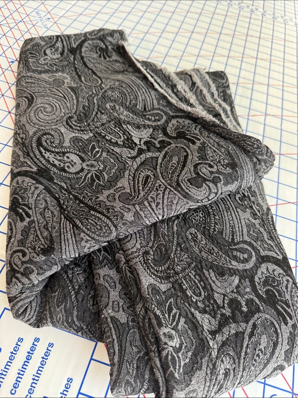 Vintage Black Silver Paisley Jacquard Fabric 2.5 Yards x 50 Drapey Woven